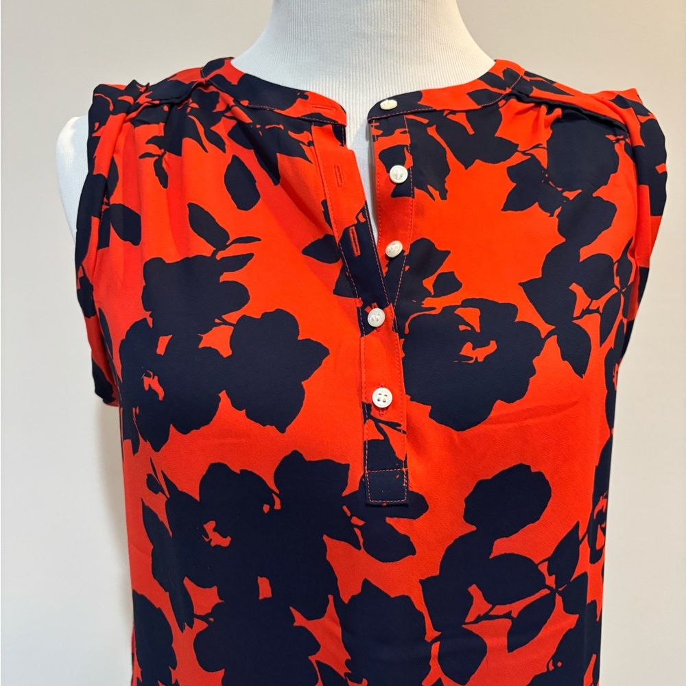 LOFT Red and Black Floral Blouse